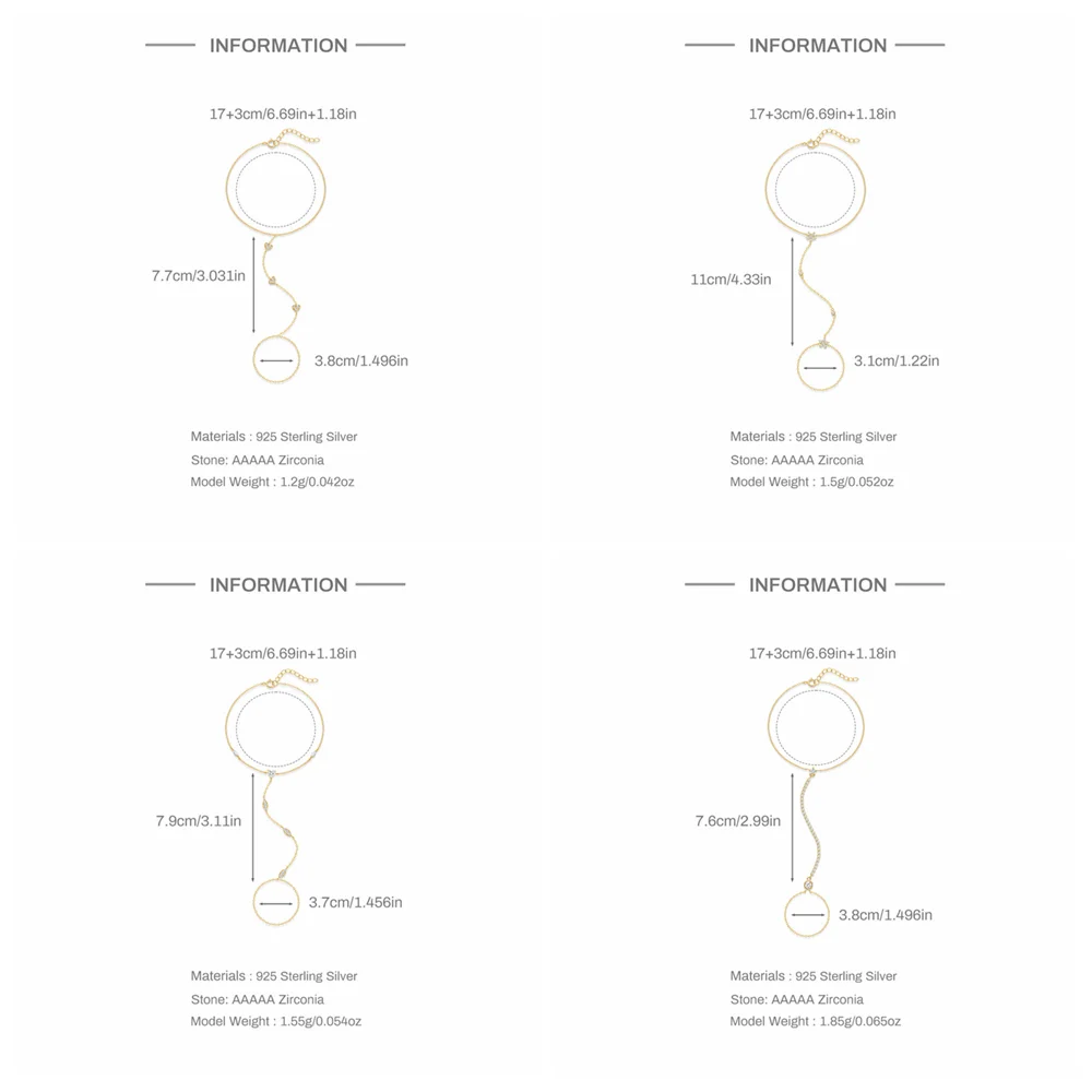 ROXI 925 스털링 실버 하트/스타 지르콘 팔찌 여성을위한 손가락 디자인 핸드 체인 액세서리 파티 보석 선물
