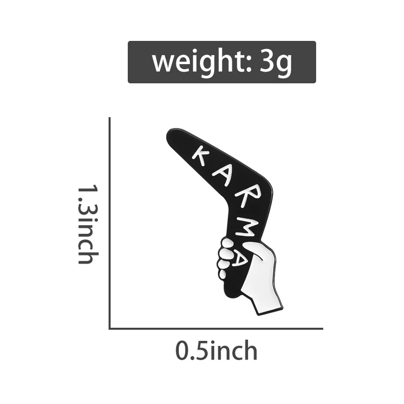 카르마 에나멜 핀 불교 용어 부메랑 배지 배낭 옷깃 핀 크리 에이 티브 금속 브로치 친구를위한 믿음 보석 선물