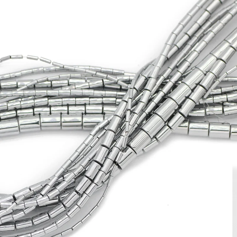 주얼리 제작용 원형 적철광 실린더 스페이서 루즈 비즈, DIY 팔찌 액세서리, 실버 컬러 천연석, 4mm, 5mm, 6mm, 8mm