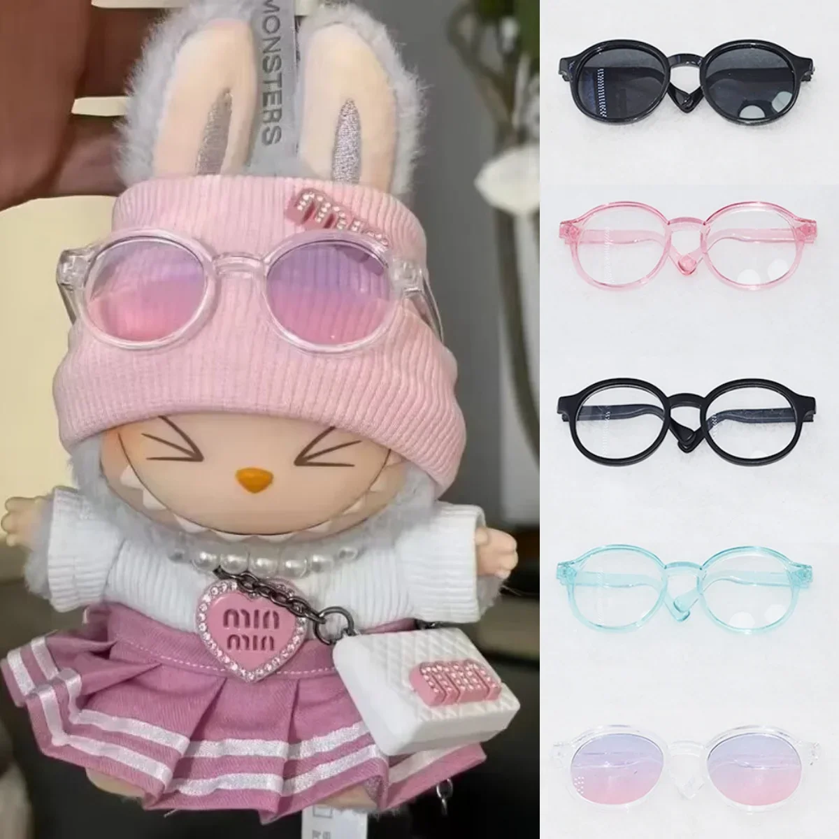 Labubu 6.5cm 투명 플라스틱 안경 1/8 1/6 1/3 1/4 BJD for Labubu MSD SD 플러시 for EXO 인형 선글라스