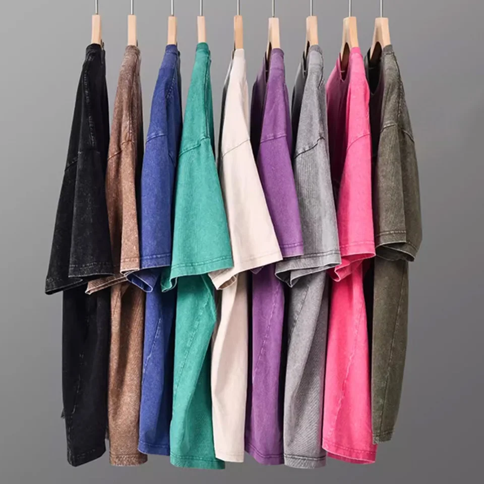 300g 헤비 워싱 빈티지 오버사이즈 티셔츠 스트릿 힙합 펑크 티 여성 하라주쿠 캐주얼 코튼 반팔 애시드 워시 탑