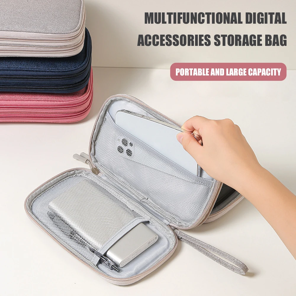 새로운 여행 주최자 가방 케이블 보관 주최자 파우치 운반 케이스 케이블 코드에 대한 휴대용 방수 더블 레이어 보관 가방