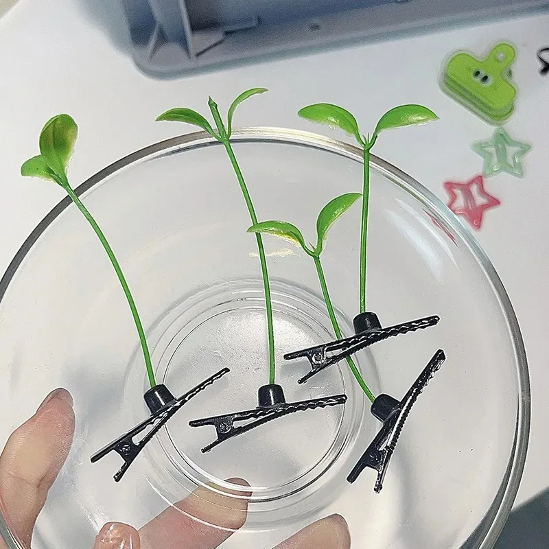2025 새로운 간단한 한국어 녹색 새싹 잔디 헤어 클립 식물 콩 머리 여자를위한 귀여운 머리핀 여자 헤어 식물 액세서리 선물