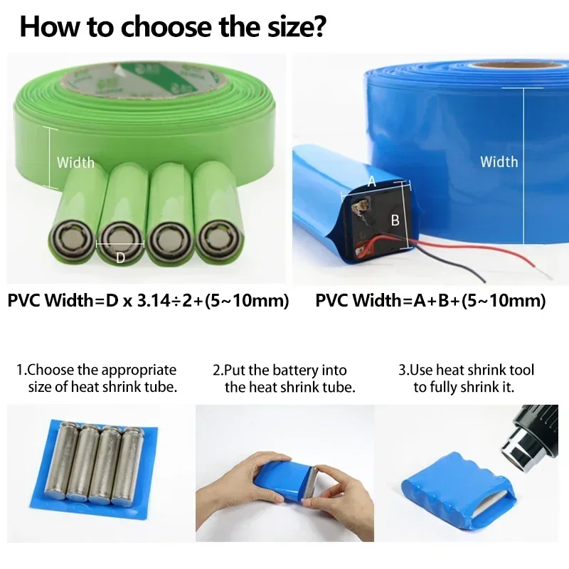 1M PVC 다채로운 폭 7~103mm 열 수축 튜브 18650 Lipo 배터리 팩 절연 필름 랩 리튬 케이스 보호 케이블 슬리브