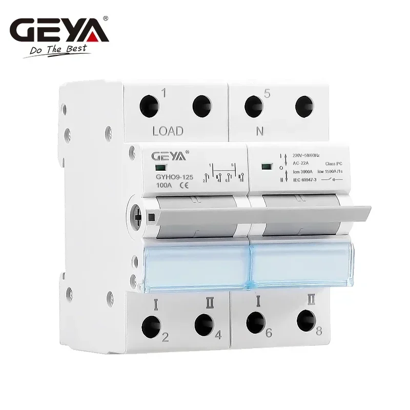 GEYA GYHO9 수동 전송 스위치 표시기가 있는 새로운 디자인 63A 100A 125A MTS 이중 전원 수동 변환 절연 스위치