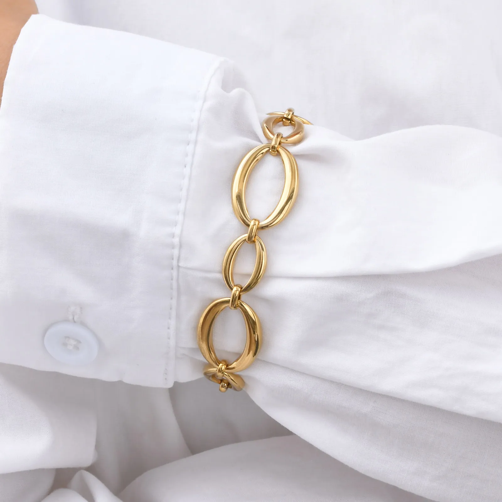 여성을위한 독특한 타원형 팔찌, 손으로 만든 체인 스테인레스 스틸 팔찌, 유행 방수 보석 선물