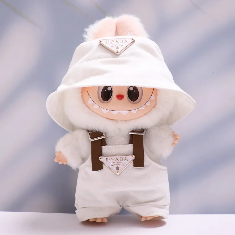 17cm 라부부 미니 인형 고급 의류 의상 모자 옷 라부부 II 인형 스트랩 바지 세트 앉아있는 파티 게임 장난감 액세서리