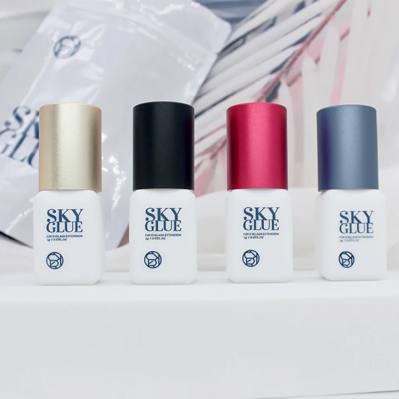 1 병 하늘 접착제 가짜 속눈썹 연장 접착제 5ml 빨간 모자 검정 빠른 건조 봉인 된 가방 미용 메이크업 도구 전문 한국