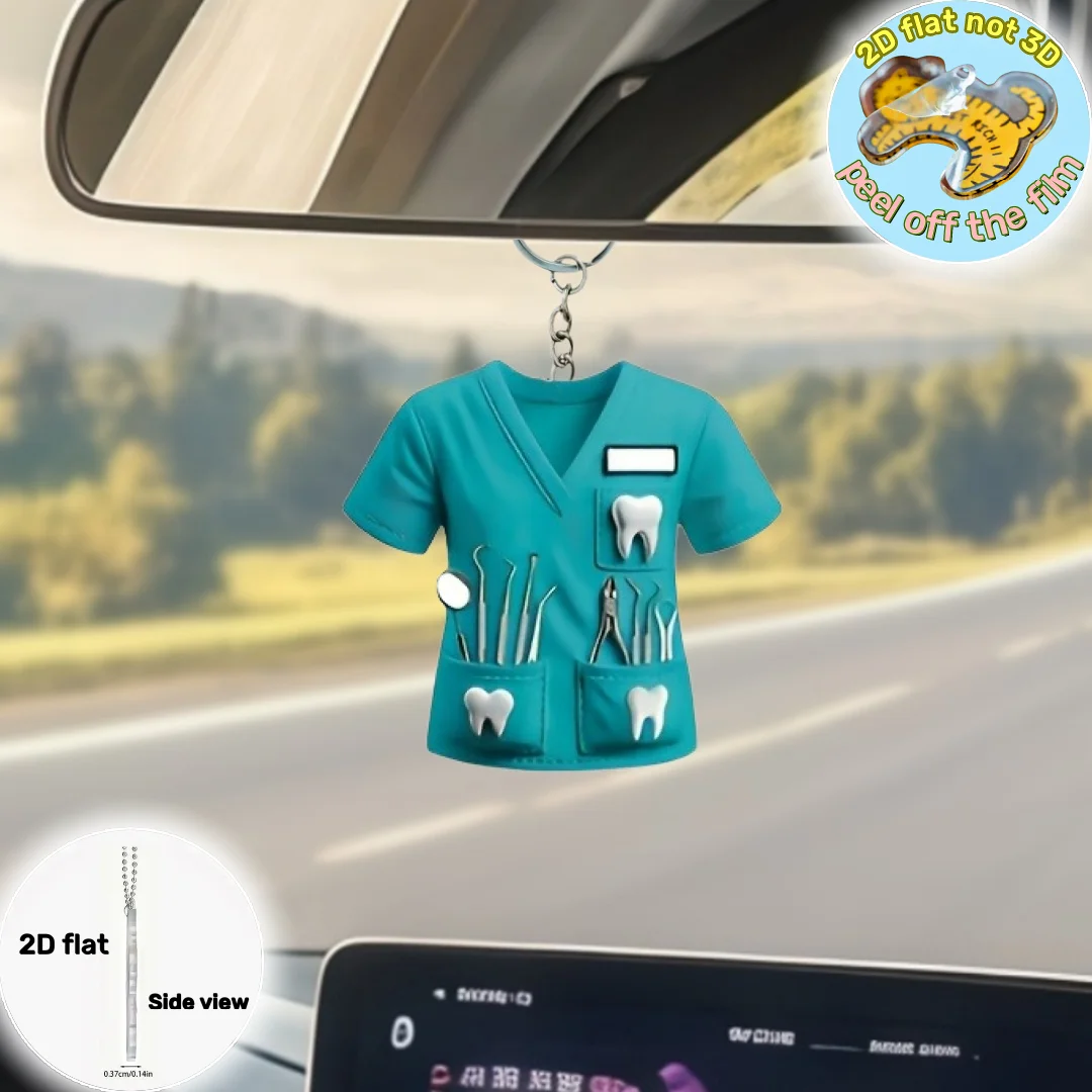 세련된 치과 의사 의상 펜던트 키 체인, 의사 테마 2D 평면 아크릴 장식 매력, 자동차, 가방, 축제, 선물 장식 매달려