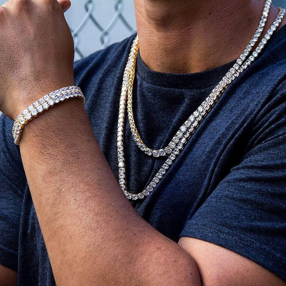 힙합 1 행 Cz 테니스 체인 목걸이 큐빅 지르콘 아이스 아웃 3Mm 4Mm 5Mm 6Mm 18/K 랩퍼 목걸이 드롭 배송 럭셔리 쥬얼리