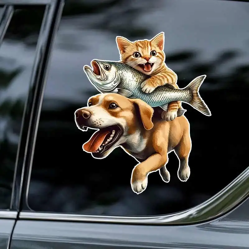 재미 있은 고양이 타고 개 자동차 스티커 비닐 데칼 방수 뒷 창 오토바이 캠핑카 범퍼 노트북 장식 SH747