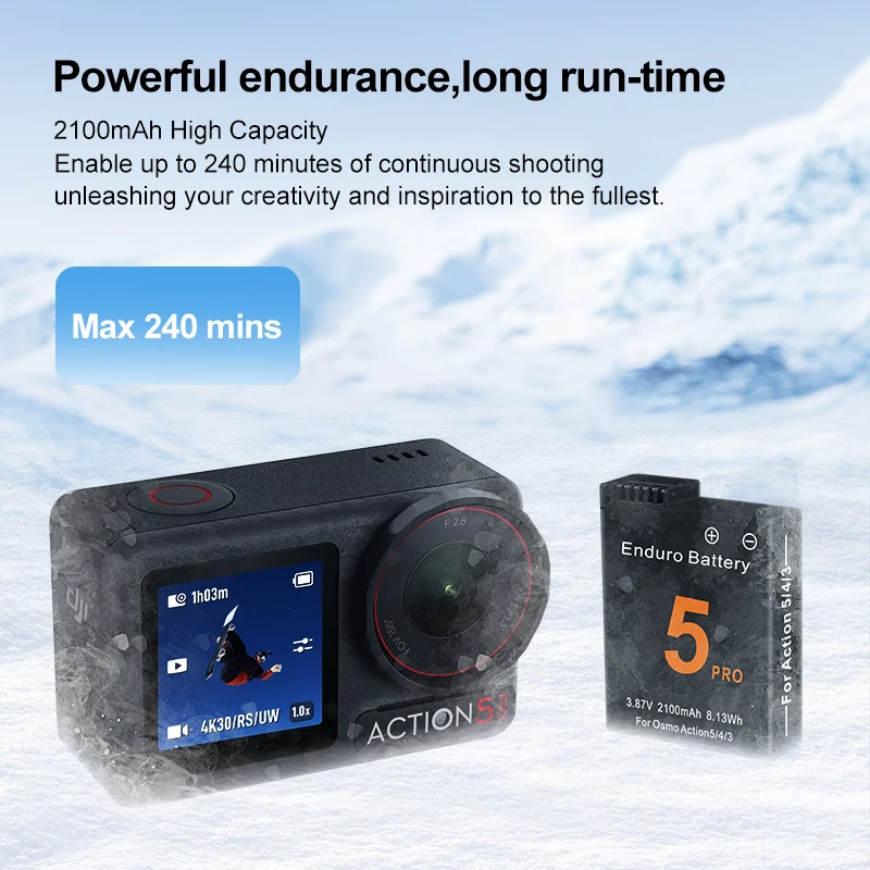 DJI Osmo Action 5 Pro 액션 카메라 배터리 용 배터리 3 슬롯 고속 충전기 Osmo 3 4 5 Pro 액세서리 용 2100mah 배터리