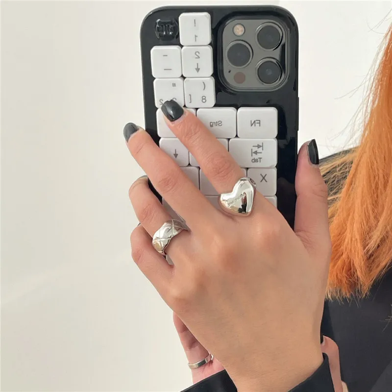 스위트 실버 컬러 트렌드 크리에이티브 뉴 러브 하트 모양 골드 링 라이트 럭셔리 메탈릭 텍스처 소녀 쥬얼리 커플