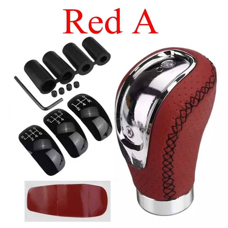 5단 또는 6단 가죽 레드 기어 노브 자동차 기어 변속 노브 시프터 노브 기어 스틱 변속 노브 레버 수동 변속기