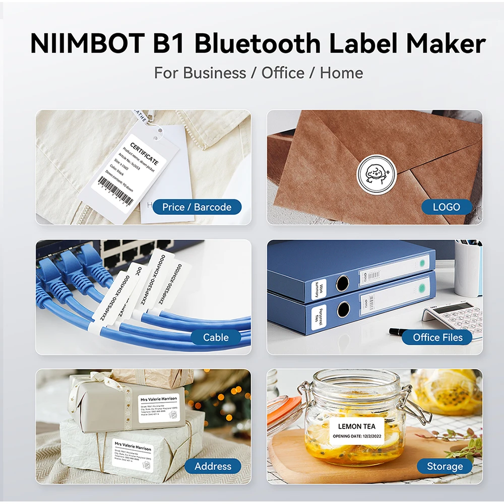 Niimbot B1 열전사 라벨 프린터 무선 자체 접착 포켓 Bluetooth 무잉크 라벨 메이커(비즈니스 가격표 스티커용)