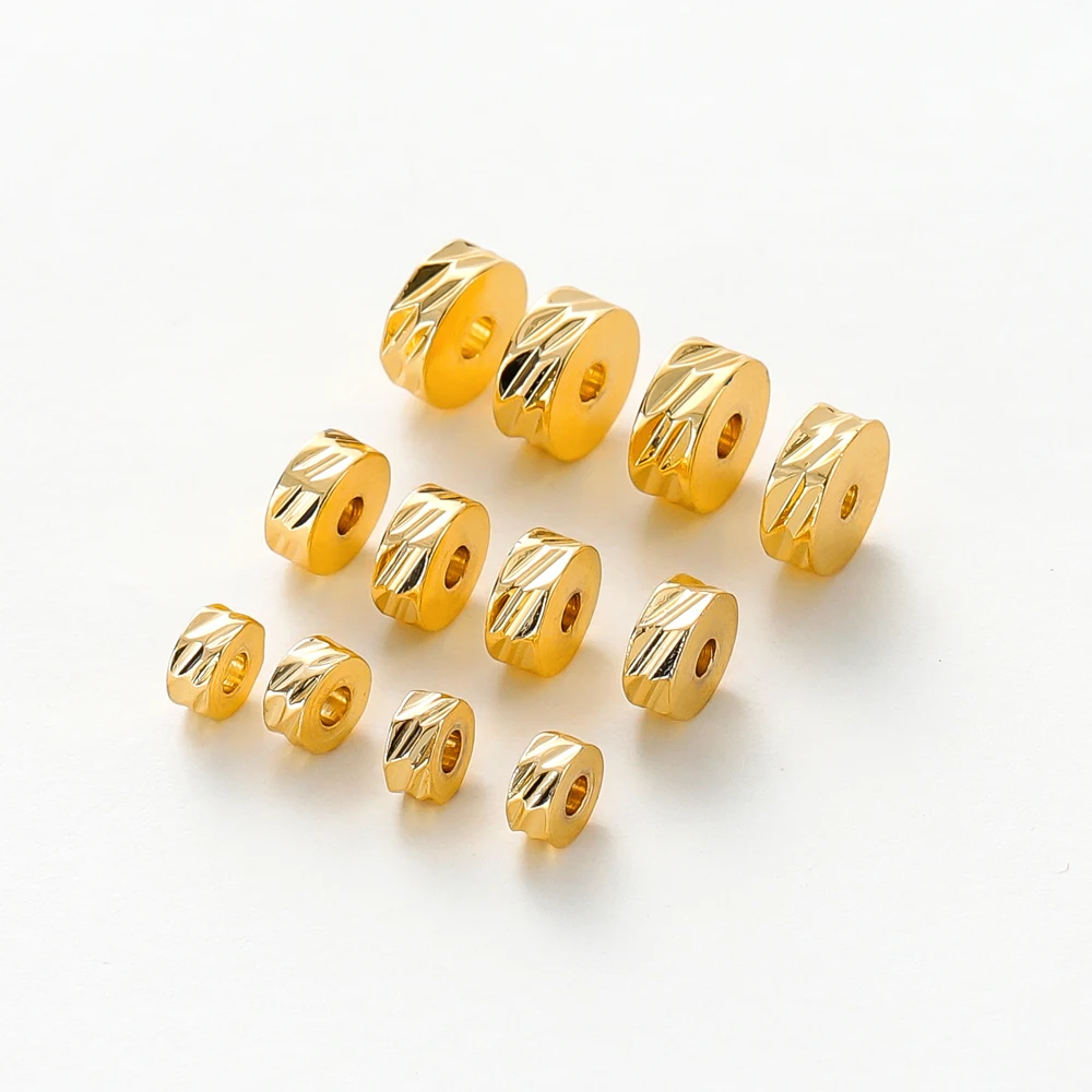 50Pcs 4/5/6mm 14K/18K 골드 도금 황동 라운드 대각선 컷 비즈 플랫 라운드 스페이서 비즈 DIY 보석 만들기 용품 도매