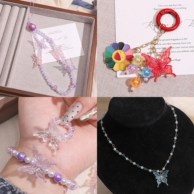 20Pcs 아크릴 지우기 AB 컬러 나비 비즈 공예에 대 한 느슨한 스페이서 비즈 매력 DIY 목걸이 팔찌 쥬얼리 재료 만들기