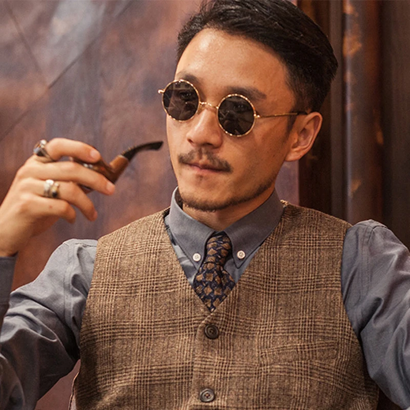 RUOBO-레트로 편광 라운드 금속 프레임 선글라스 안경 남녀 운전 낚시 브랜드 디자이너 선글라스 UV400, UV400