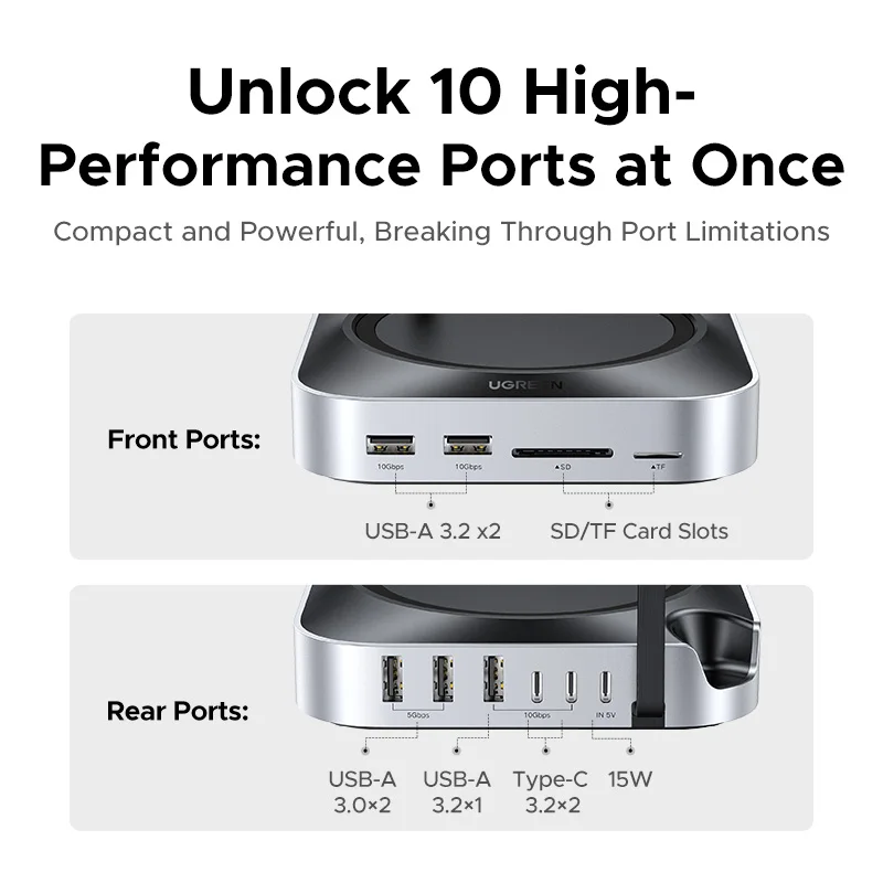 Mac Mini M4 M4 Pro M.2 NVMe SSD 8TB 최대 10Gbps USB-A&C 포트 SD&TF 170MB/s USB 분배기 도크용 UGREEN USB 허브 도킹 스테이션