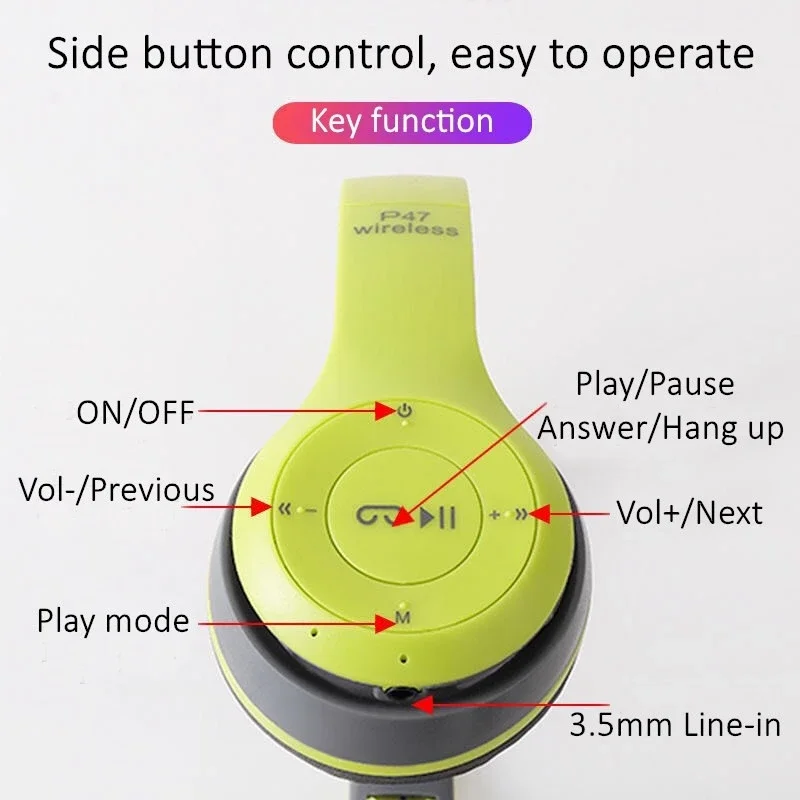 무선 헤드폰 5.0 블루투스 이어폰 접이식베이스, iPhone 용 메모리 TF 카드 포함 Xiaomi Sumsamg 전화 (마이크 헤드셋 포함)