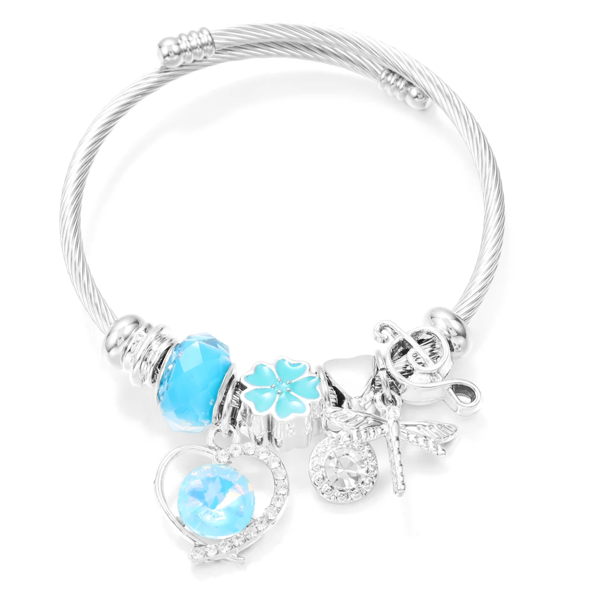 새로운 트렌디 한 라인 석 잠자리 크리스탈 페르시 펜던트 팔찌 스테인레스 스틸 4 색 클로저 Bangles 여성 팔찌 쥬얼리