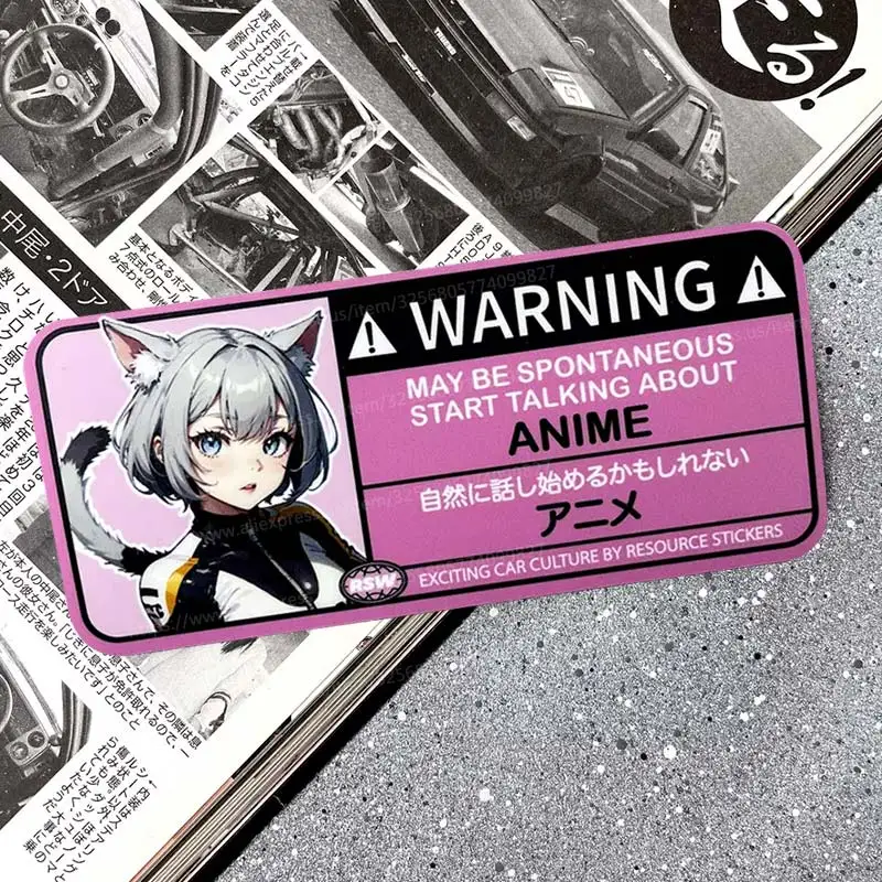 만화 자동차 스티커 경고 에어백 확인 경고 데칼 애니메이션 방수 자동차 액세서리 스티커 SH40