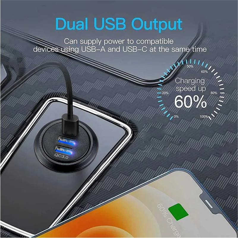 12V/24V usb 소켓 빠른 충전 3 0 USB 콘센트 PD USB-C 및 보트 해양 오토바이 트럭 용 QC3.0 포트 2개
