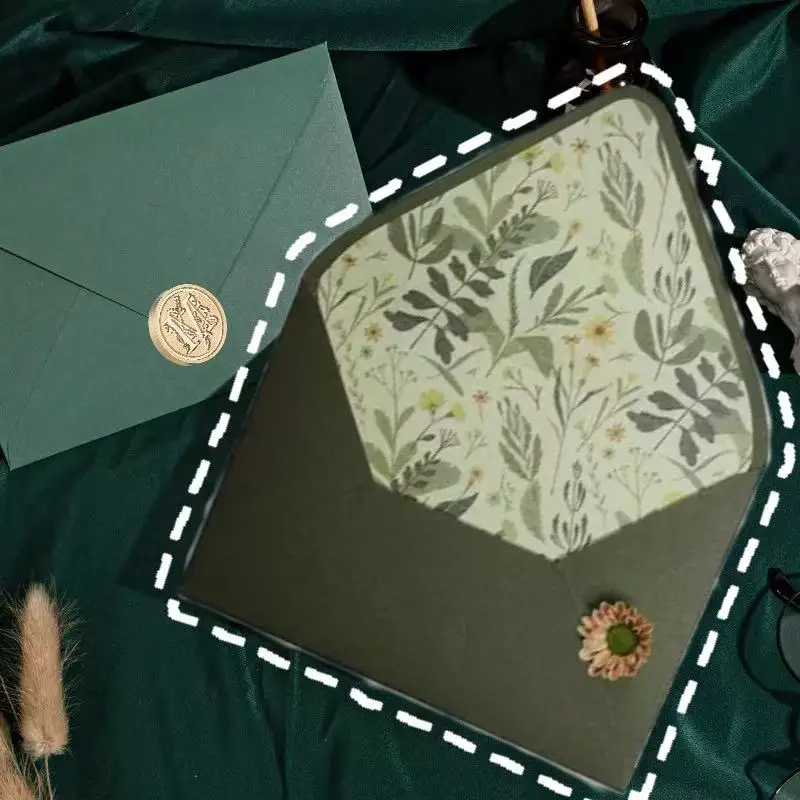 1pc 아보카도 그린 시리즈 빈티지 봉투 결혼식 초대장 인쇄 안감 봉투 초대장 고정 엽서