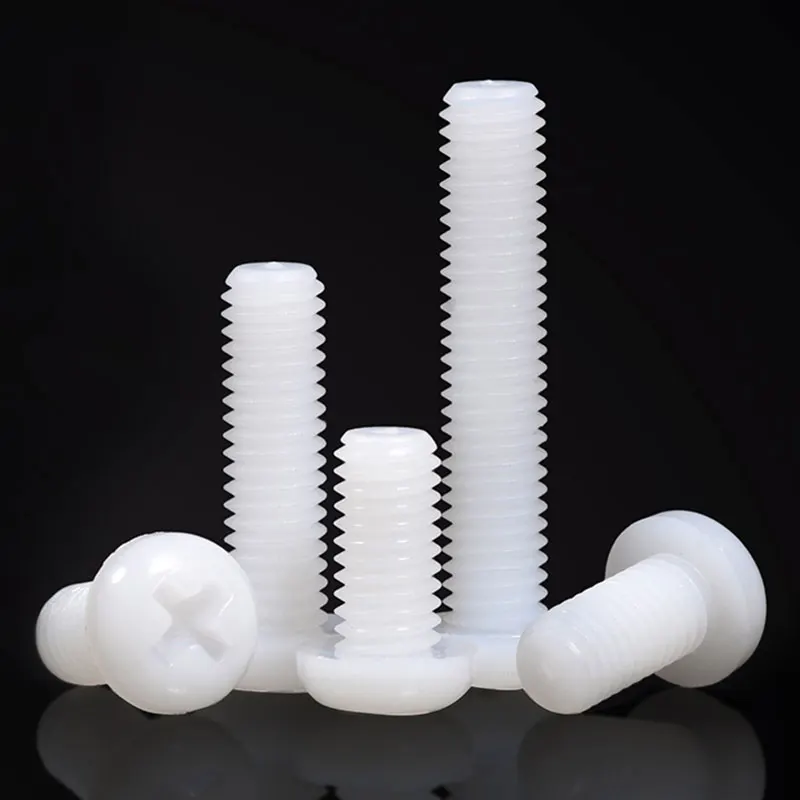 10/ 20/ 50pcs 검정 흰색 나일론 플라스틱 필립스 팬 헤드 크로스 라운드 나사 볼트 M2 M2.5 M3 M4 M5 M6 M8 길이 4-50mm