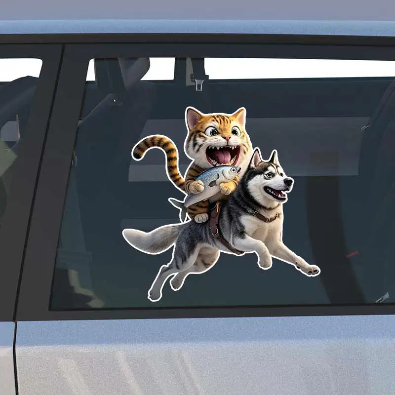 재미 있은 고양이 타고 개 자동차 스티커 비닐 데칼 방수 뒷 창 오토바이 캠핑카 범퍼 노트북 장식 SH747