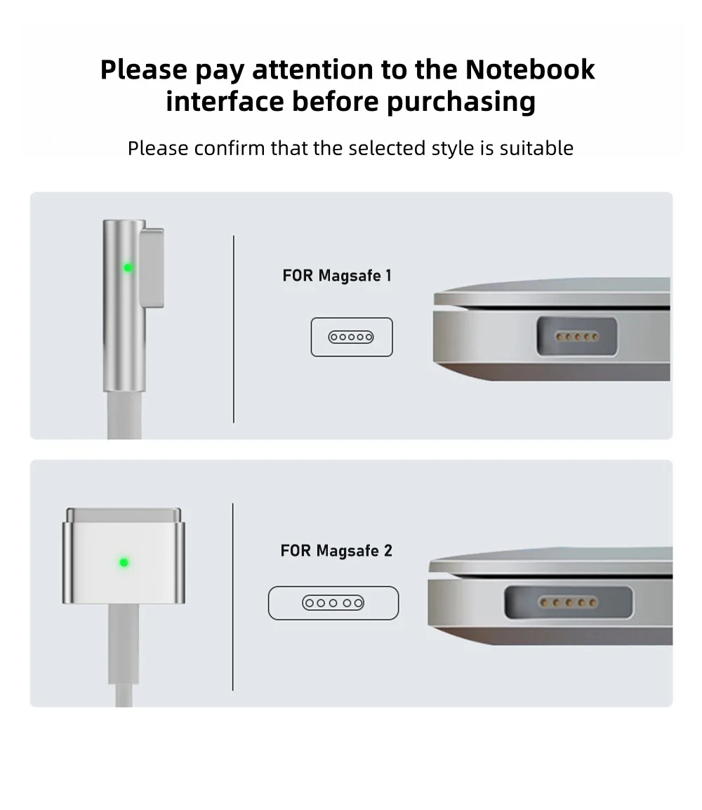 USB-C(Type-C)-Magsafe 1/2 고속 충전 케이블 MacBook Air/Pro 45W 60W 85W A1466 A1502 A1398 시리즈용 자기 L/T 헤드