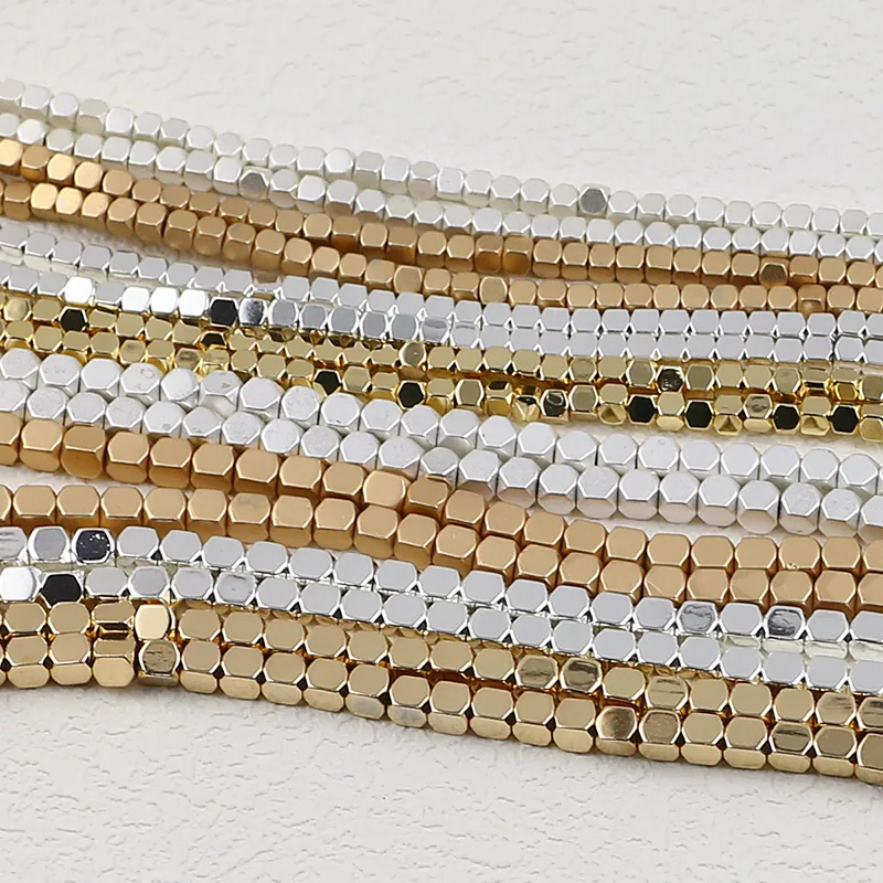 2mm 3mm 스퀘어 스톤 비드 매트 도금 골드 실버 로즈 컬러 적철광 루즈 비즈 쥬얼리 만들기 팔찌 DIY 액세서리