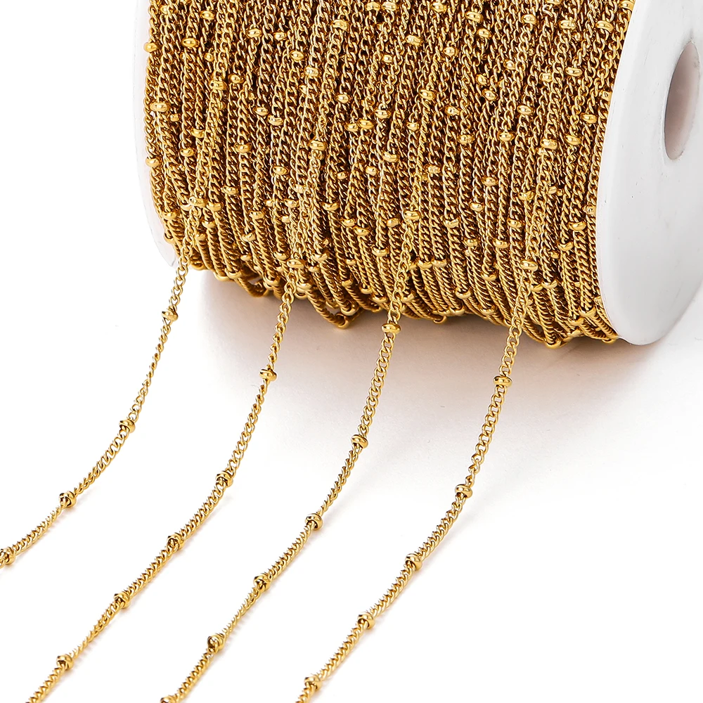 주얼리 제작용 스테인리스 스틸 체인, 골드 컬러 체인, DIY 목걸이 팔찌 액세서리, 입술 구슬 구슬 체인, 2 미터/로트