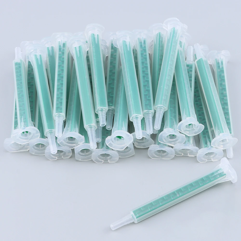 10/20/50/pcs 에폭시 수지 혼합 노즐 AB 접착제 총 용 정적 믹서 접착제 혼합 튜브 주사기 두 구성 요소 액체 믹서