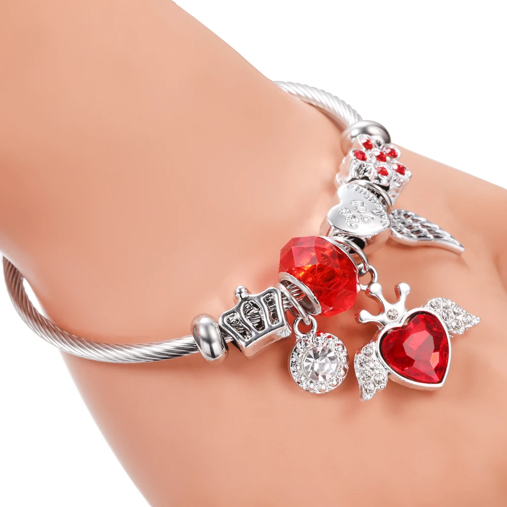 새로운 트렌디 한 라인 석 잠자리 크리스탈 페르시 펜던트 팔찌 스테인레스 스틸 4 색 클로저 Bangles 여성 팔찌 쥬얼리