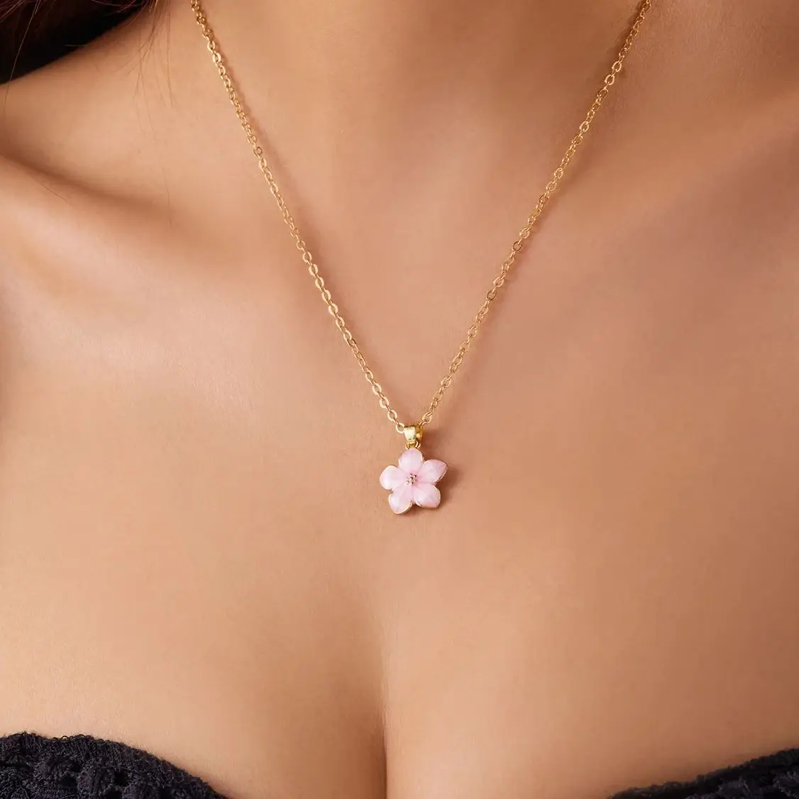 여성을위한 미니멀리스트 화려한 꽃 목걸이 로맨틱 핑크 체리 펜던트 목걸이 소원 종이 카드 만들기 우정 쥬얼리
