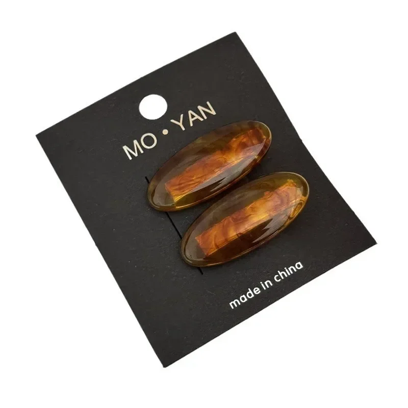 여성용 타원형 아세테이트 앞머리 클립, 귀여운 대비 색상 머리핀, 덕빌 클립, 여아용 헤어 클립, 템퍼러먼트 머리 장식, 헤어 액세서리