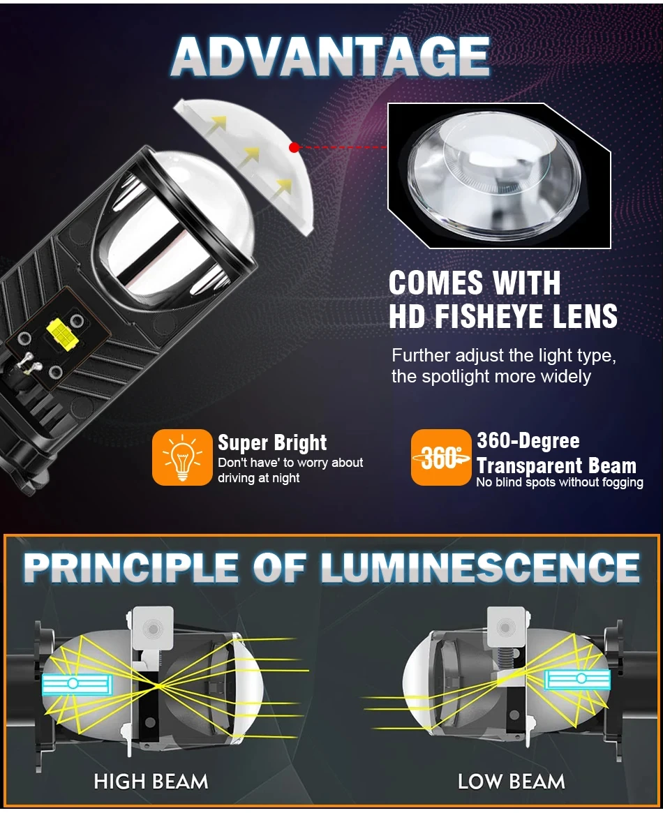 H4 LED 프로젝터 렌즈 헤드 라이트 자동차 LED 헤드 라이트 Canbus 6000K Hi/Lo 빔 전구 터보 팬 22000LM 90W 자동차/오토바이 12V