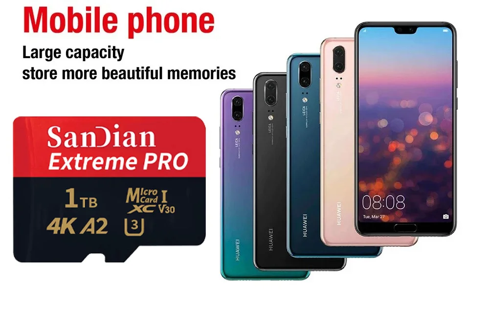 스마트폰 카메라 드론용 마이크로 TF SD 카드, 고속 메모리 카드, U3 4K 512GB TF 플래시 카드, 128GB, 256GB, 클래스 10 A2, 1TB