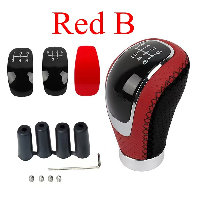 5단 또는 6단 가죽 레드 기어 노브 자동차 기어 변속 노브 시프터 노브 기어 스틱 변속 노브 레버 수동 변속기