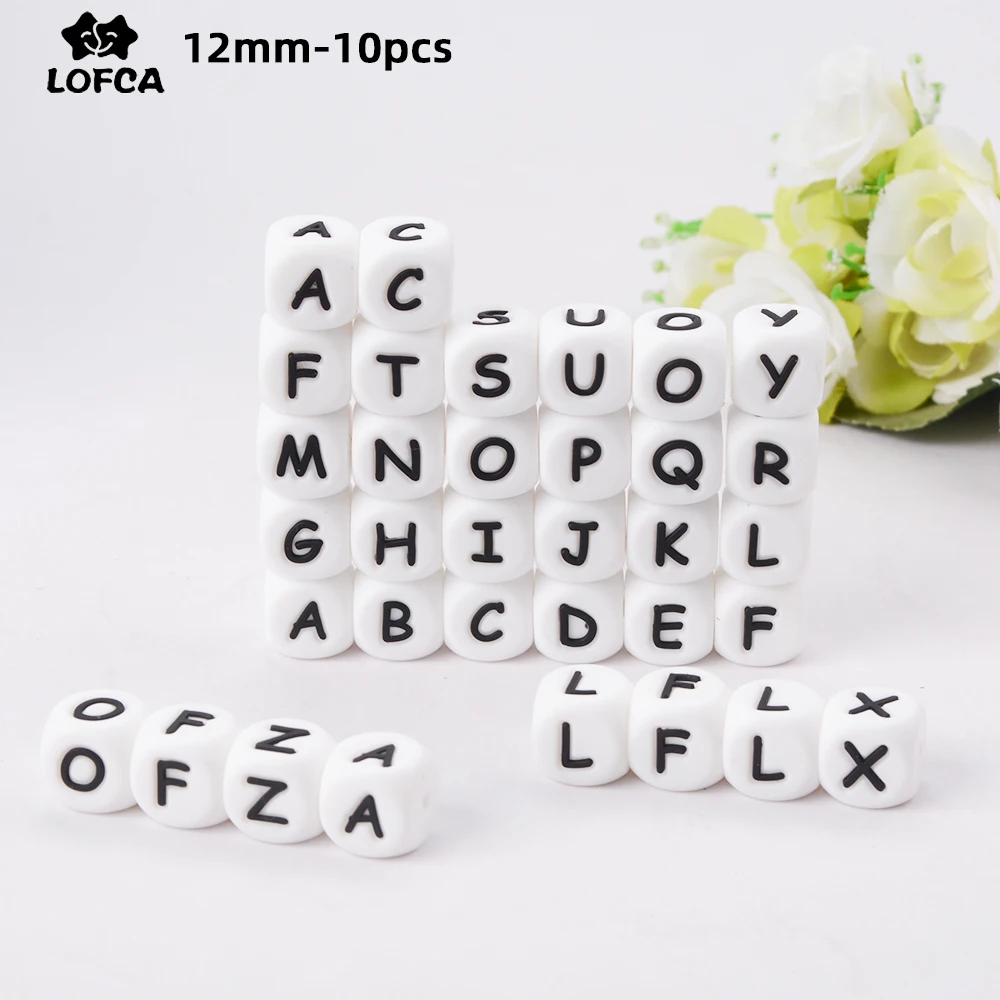 LOFCA 10pcs 12MM 실리콘 문자 비즈 DIY 쥬얼리 액세서리 팔찌를 만들기위한 영어 알파벳 비즈 BPA 무료 식품 등급