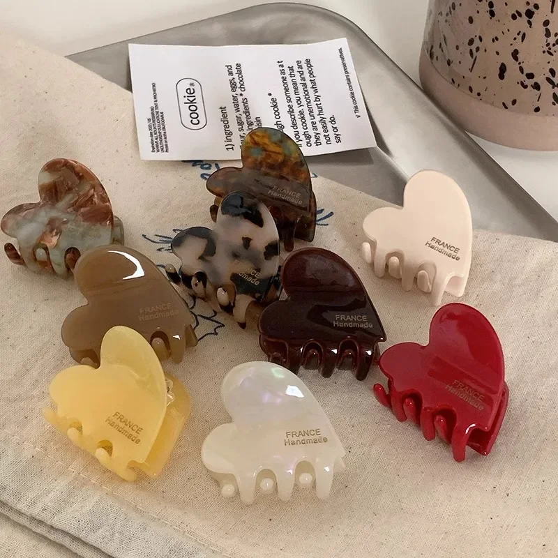 3.5cm 작은 머리 집게, 아세테이트 헤어 크랩, 귀여운 하트 모양 헤어 클립, 여성 헤어 액세서리, 머리핀 클립, 신제품