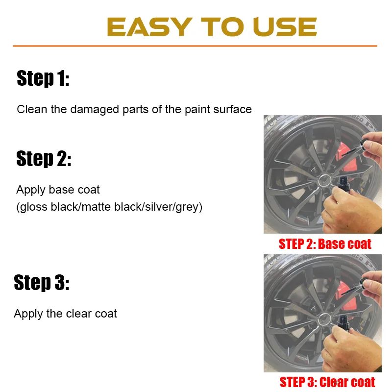 휠 터치업 키트 페인트 수리 키트 광택 블랙 매트 블랙 실버 그레이 자동차 페인트 관리 액세서리