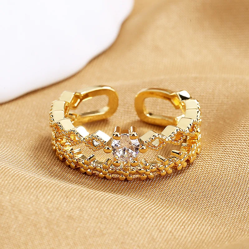 VENTFILLE 925 스털링 실버 꽃 레이스 반지 한국 패션 오프닝 상감 CZ 조절 링 발렌타인 데이 선물