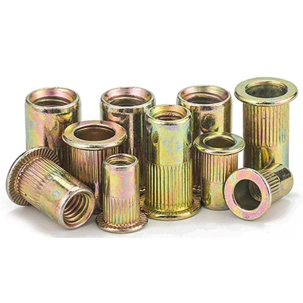 10-50 조각 M3 M4 M5 M6 M8 M10 M12 블라인드 리벳 너트 플랫 헤드 스레드 리벳 인서트 너트 커버 리벳 너트 아연 도금 탄소강