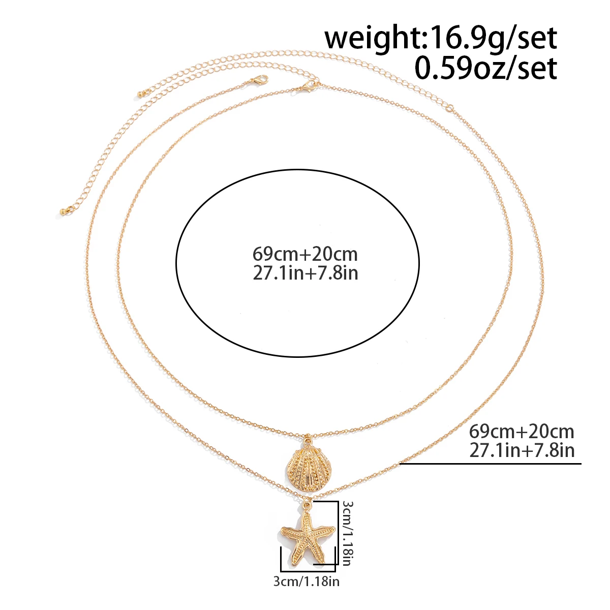 Ingemark 섹시한 간단한 금속 불가사리 가리비 펜던트 허리 배꼽 체인 여성을위한 여름 해변 비키니 휴가 바디 쥬얼리 선물
