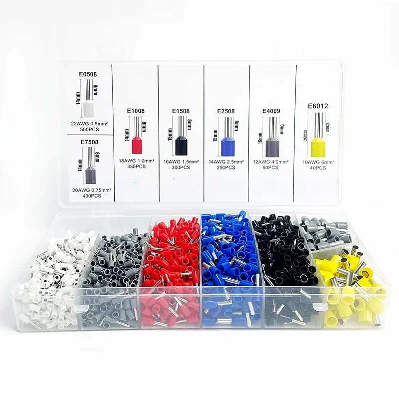 200-1900Pcs 전기 튜브 절연 터미널 VE 관형 압착 단자 와이어 케이블 커넥터 페룰 터미널 커넥터
