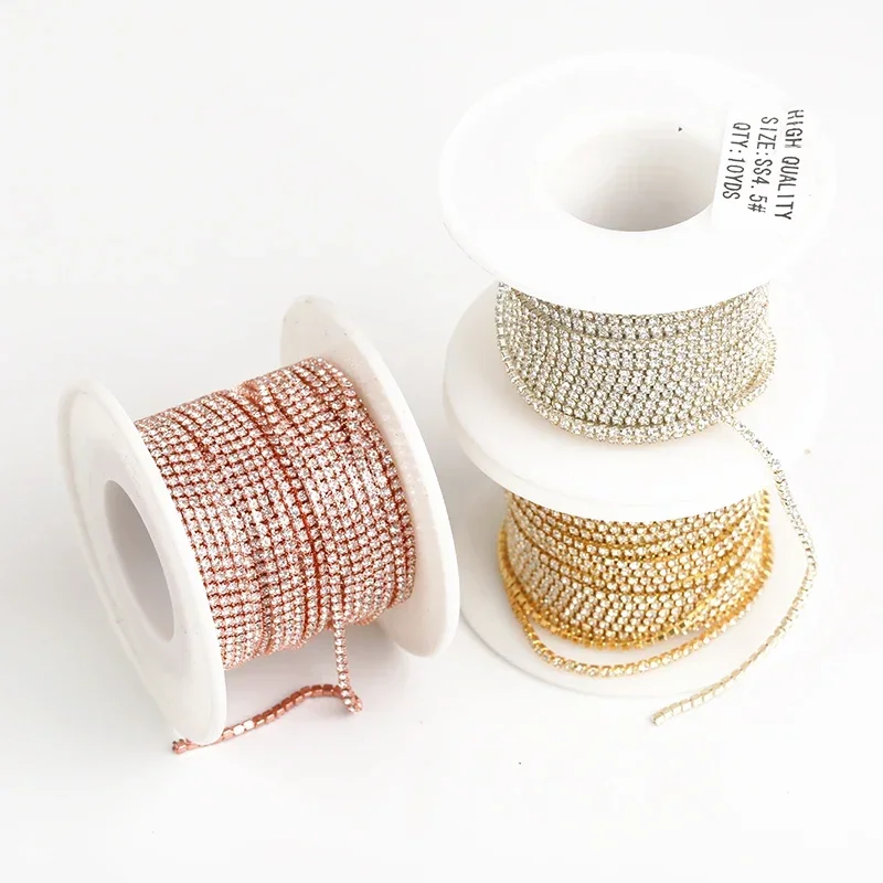 AAA 등급 SS4.5-SS18(1.5mm-4.5mm) 클리어 크리스탈 AB 고밀도 라인 석 컵 체인 슬리버/로즈 골드 클로 스트 라스 라인 석 체인 트림