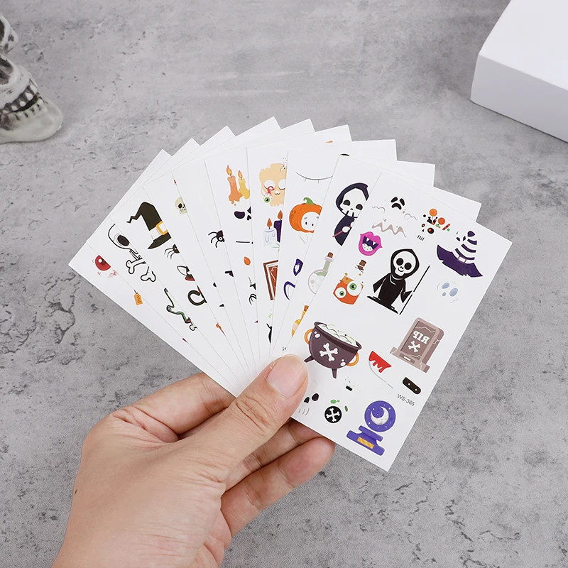 10 시트 할로윈 빛나는 문신 스티커 유령 호박 어린이 성인 할로윈 파티 장식 어둠 속에서 빛나는 용품 선물