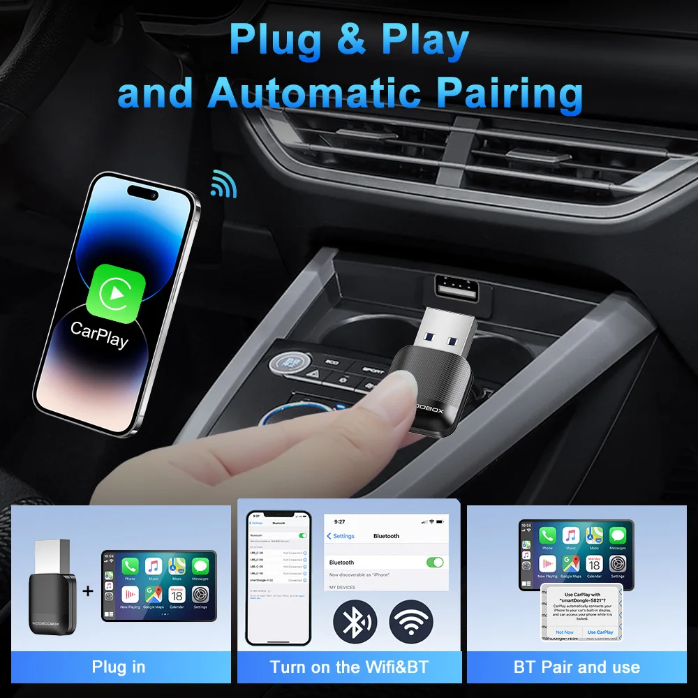 OEM 유선 CarPlay 또는 OEM 유선 안드로이드 자동 플러그 앤 플레이 Bluetooth 스마트 CarPlay용 M10 2in1 무선 CarPlay 어댑터